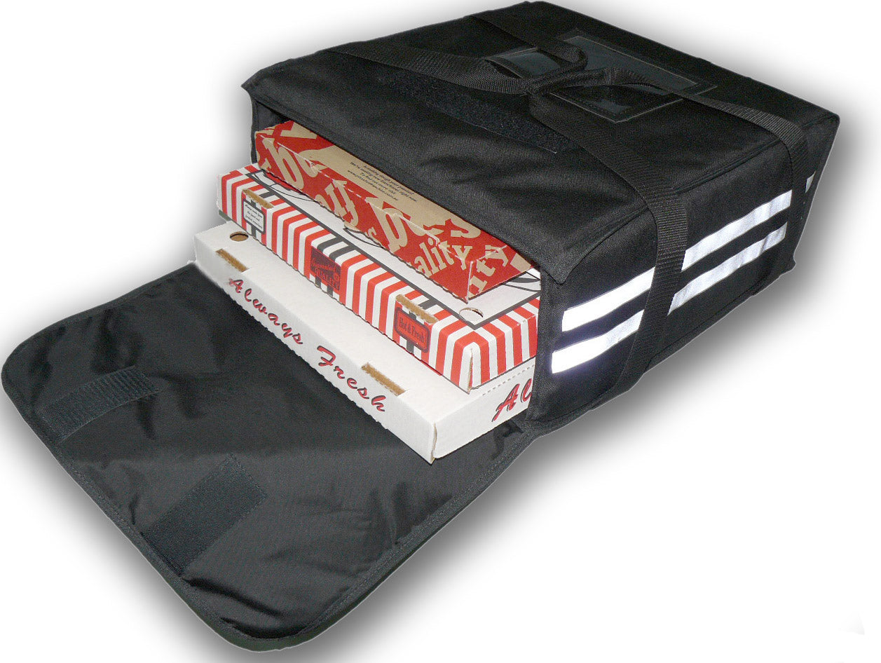 3 Box Pizza Bag (black with reflector tape) - BagMasters Australia