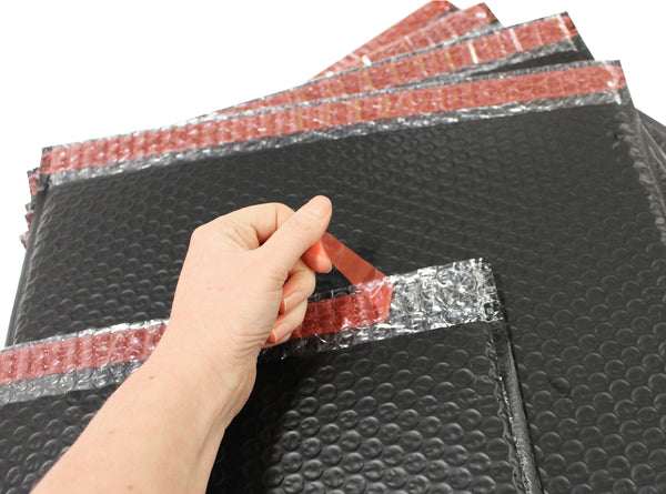 Matte black side-opening padded bubble mailer