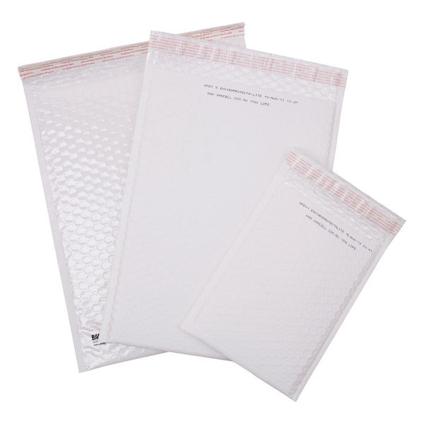 White end-opening padded mailer with bubble lining