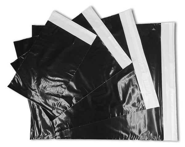 Jet Black BagMasters courier satchels, opaque black poly postage bags
