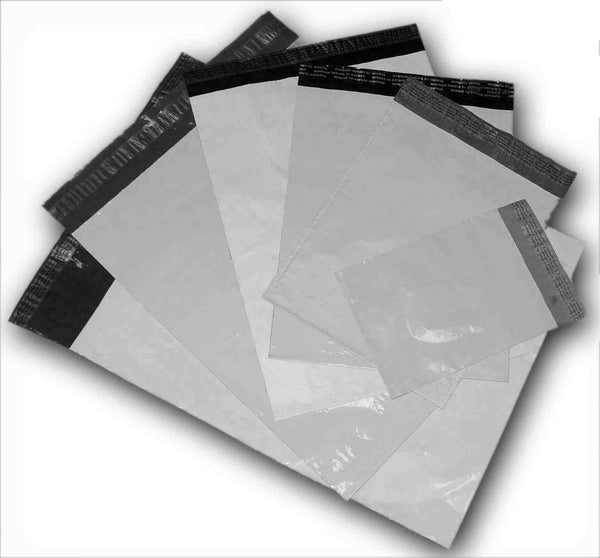 Plain plastic mail bags with peel-off tape closure